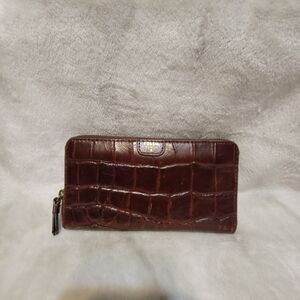 Fossil Dark Brown Croc-Embossed Wallet